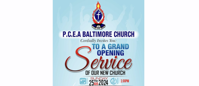 PCEA Baltimore Church Grand Opening Service: Sunday, August 25, 2024